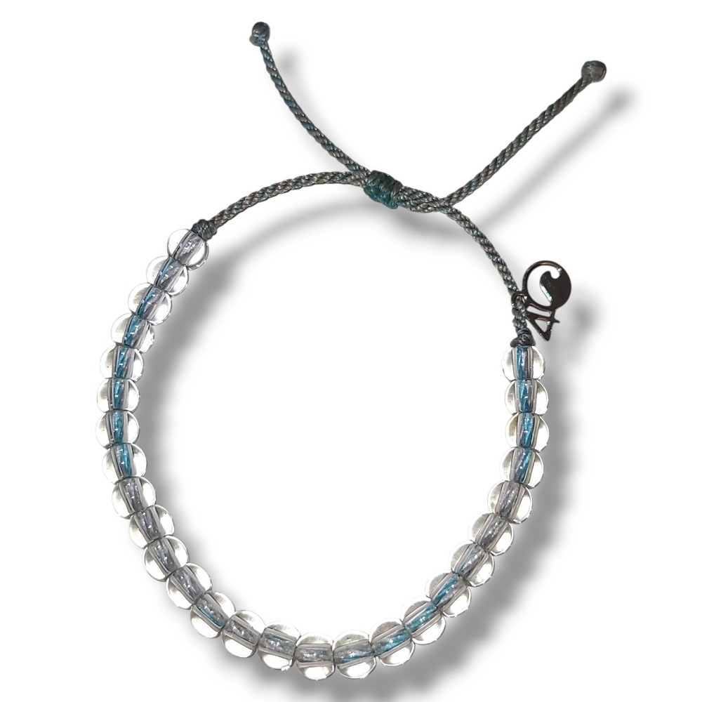 4Ocean Slide Bracelet Clear Recycled Glass Beads Adjustable Ocean Conservation‎